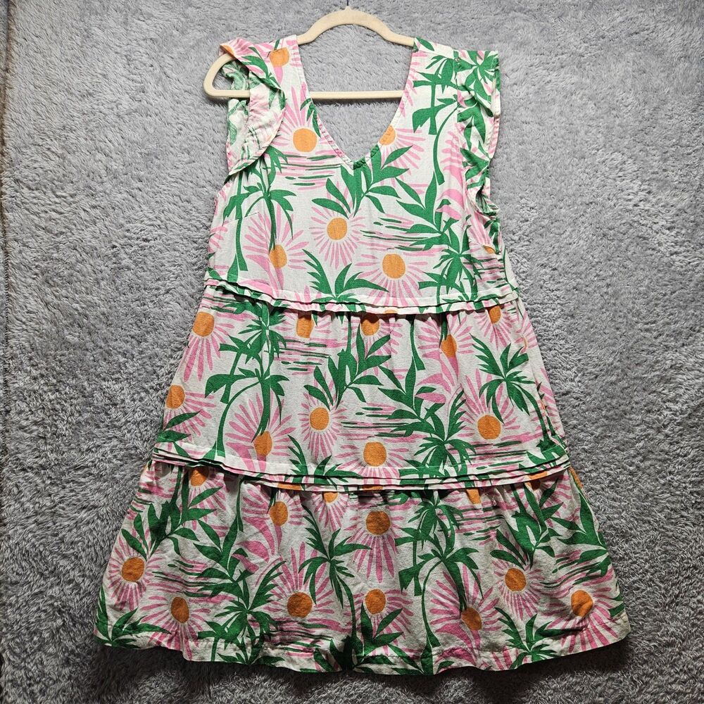 CC California Womens Tropical Dress Size Large Knee Length Colorful Tiered Beach